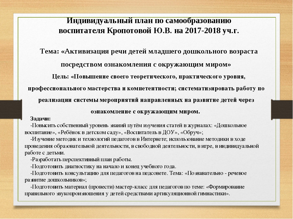 План самообразование воспитателя в доу темы по фгос 2 младшая группа