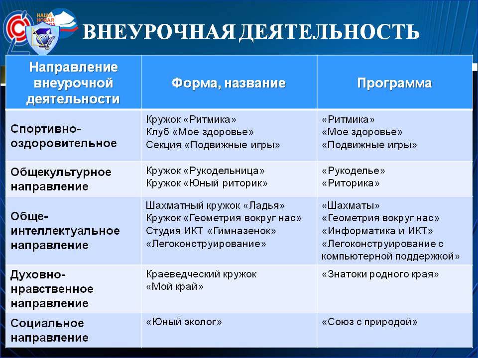 Внеурочная деятельность образец