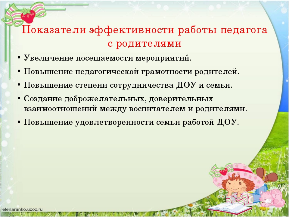 Деятельность воспитателя по взаимодействию с родителями. Показатели эффективности взаимодействия педагогов с родителями. ИЖ опята работы воспитателя. Эффективность работы с родителями. Работа с родителями в ДОУ.