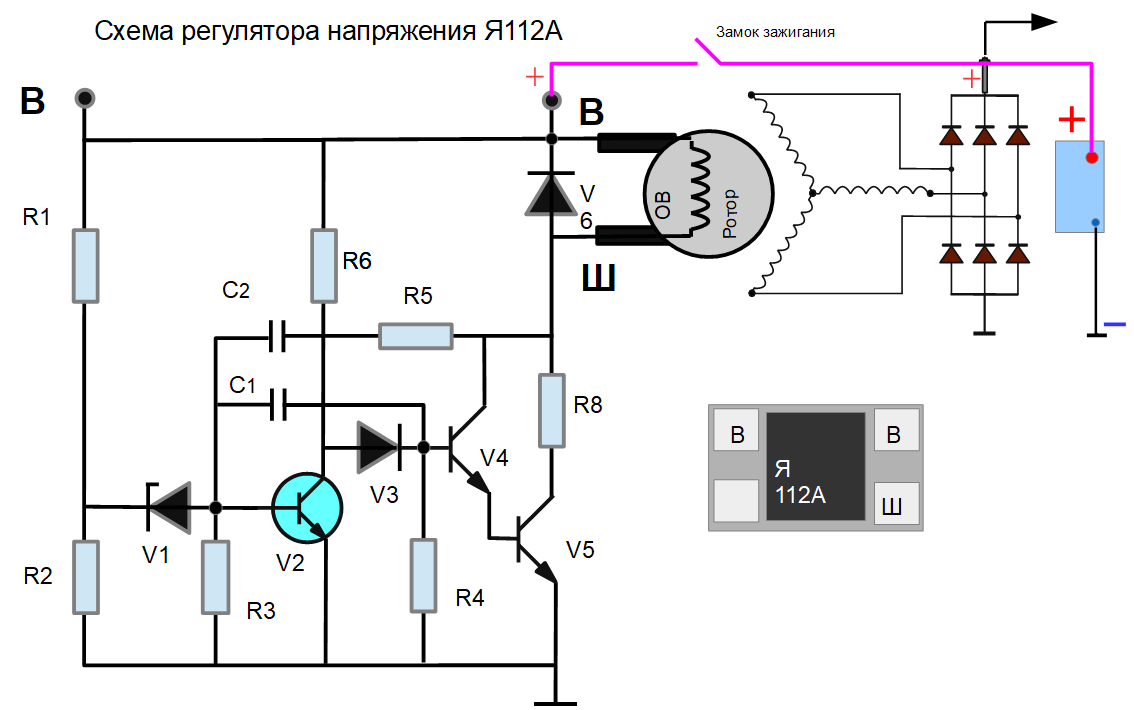 C generator. Схема реле регулятора я112б. Регулятор напряжения я112а схема. Генератор с реле регулятором я 112а. Регулятор напряжения генератора я112б схема.