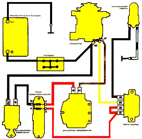 Схема подключения контрольной лампы заряда аккумуляторной батареи