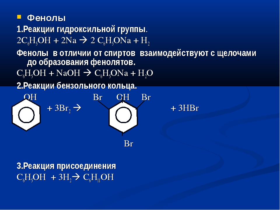 Химические свойства фенола отражает схема реакции