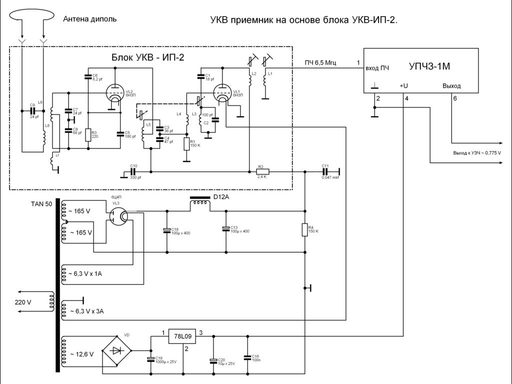 Блок укв 2 схема. Схема лампового приемника с блоком УКВ. УКВ блок лампового приемника. Блок УКВ ИП-2а схема. УКВ приемник на УПЧЗ-1м.